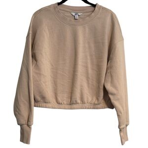 Joy Lab Beige Cropped Crewneck Sweatshirt